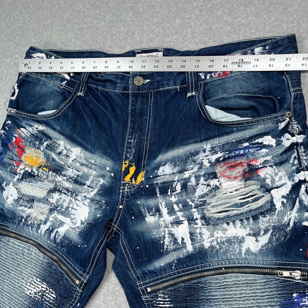 Smoke Rise Denim Jeans Mens 44 (43x32) Blue Paint Splatter Distressed Streetwear - Picture 3 of 13